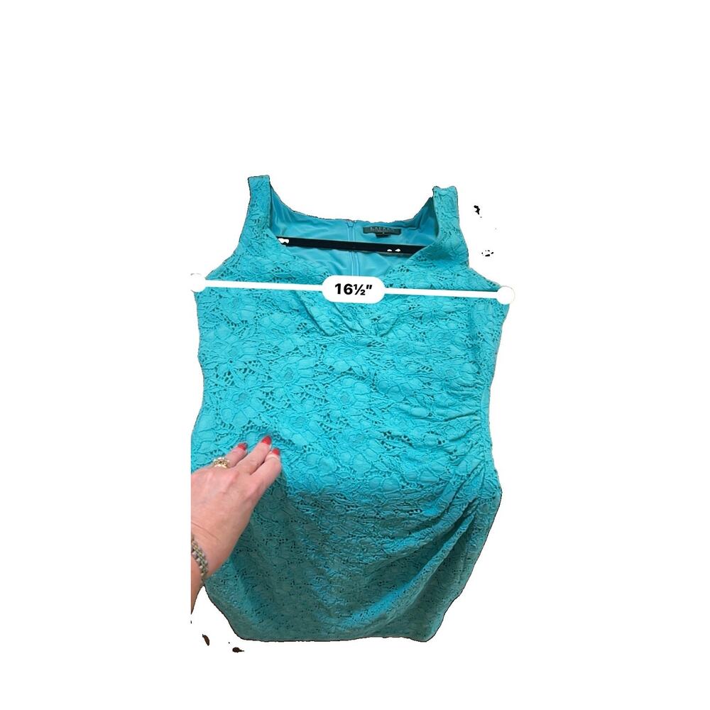 Lauren Ralph Lauren Sheath Dress Size 6 Sleeveless Lace Over Dress Turquoise - Picture 7 of 15